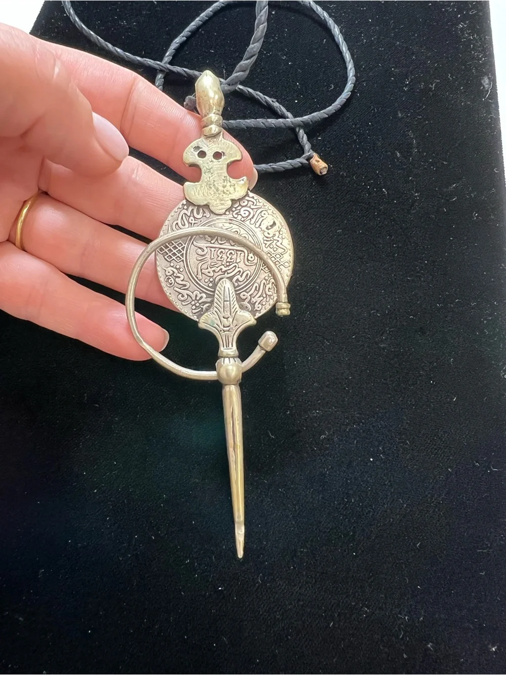 Antique Moroccan Berber coin fibula (tizerzai or khlel), a traditional cloak pin
